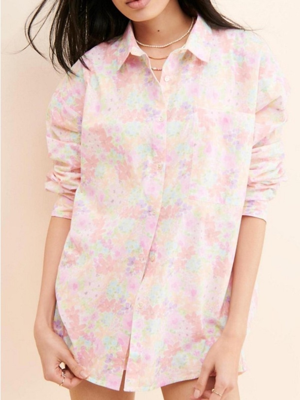 Very Oversized For Love & Lemons Pastel Floral Button-Down Shirt 100% Cotton